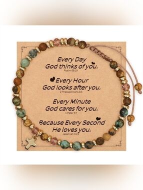 Natural Stone Bracelet Turquoise Gold Cross Pendant Wax Thread Braided Bracelet